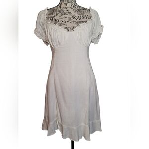 Sophie Rue Elegant White Dress Puff Sleeves with Ruffled Cuffs. Size L